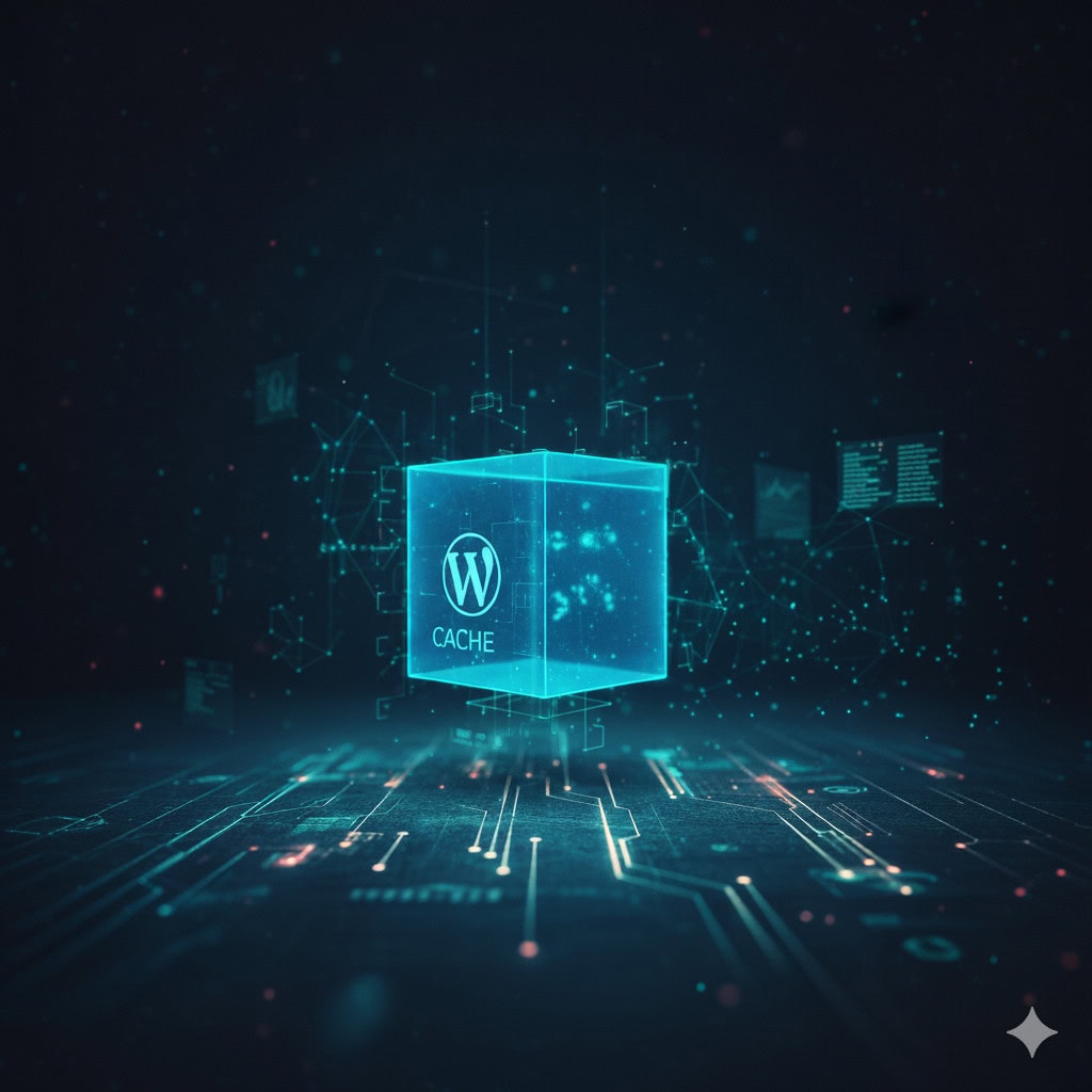 Ikona blokady WordPress z napisem "Cache".